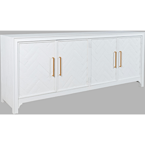 Gramercy 79" 4 Door Chevron Accent Cabinet in Brushed Blanc White